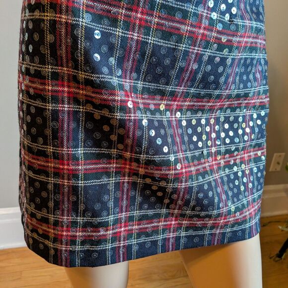 Vintage Y2K Express Sequin Plaid Mini Skirt Wool Dark Academia Clueless Size 7/8 - Picture 9 of 10